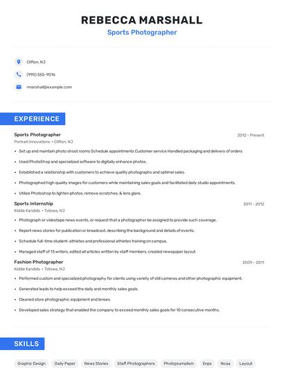 Sports Photographer Resume