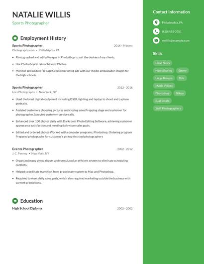 Sports Photographer Resume