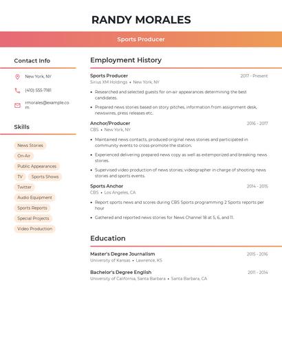 Sports Producer Resume