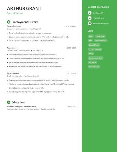 Sports Producer Resume