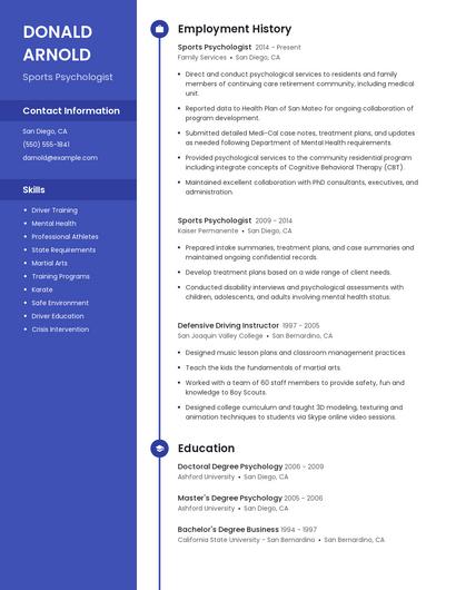 Sports Psychologist Resume