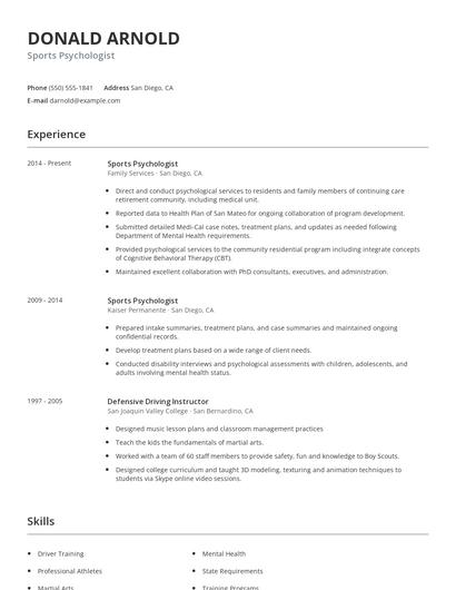 Sports Psychologist Resume