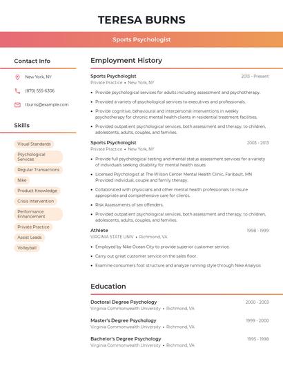 Sports Psychologist Resume