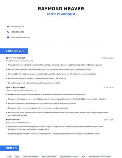 Sports Psychologist Resume