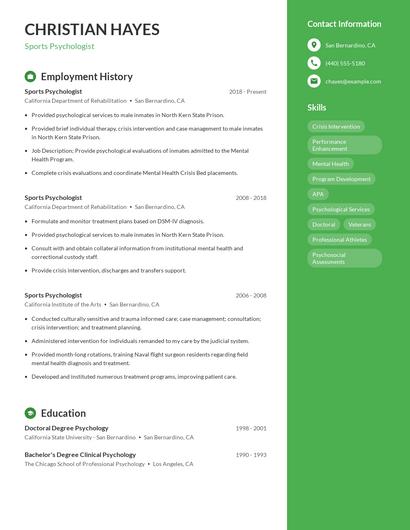 Sports Psychologist Resume