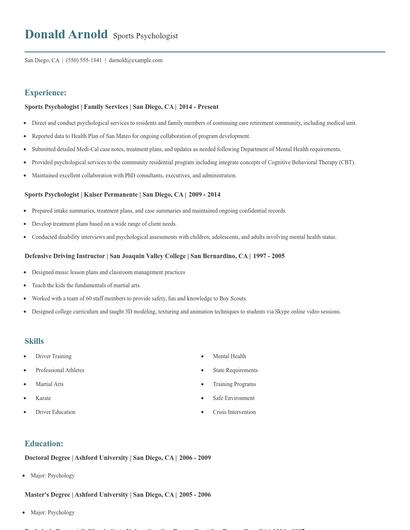 Sports Psychologist Resume