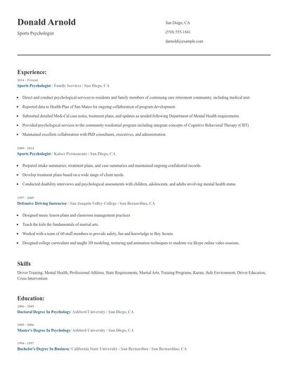 Sports Psychologist Resume