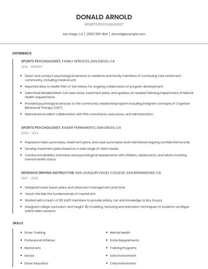 Sports Psychologist Resume
