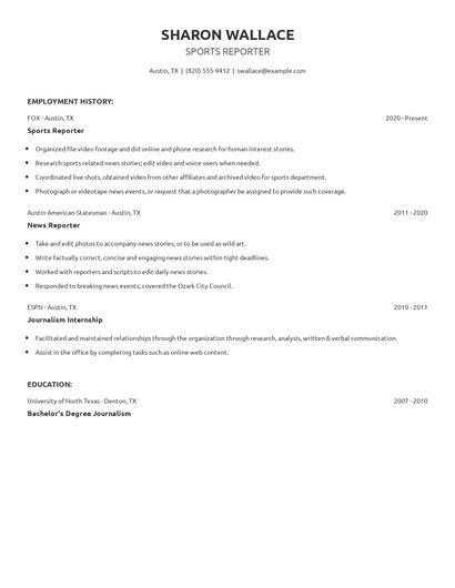 Sports Reporter Resume