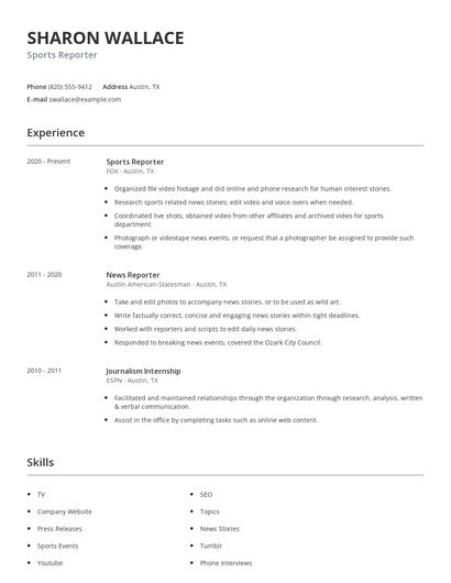 Sports Reporter Resume