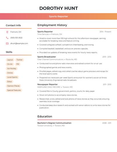 Sports Reporter Resume