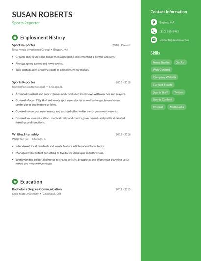 Sports Reporter Resume