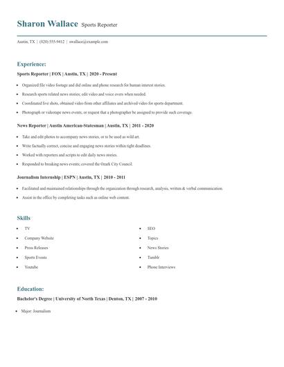 Sports Reporter Resume