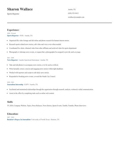 Sports Reporter Resume