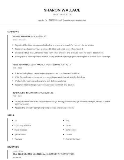 Sports Reporter Resume