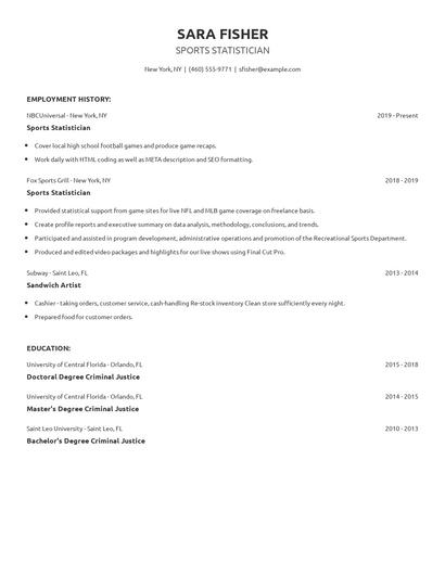 Sports Statistician Resume