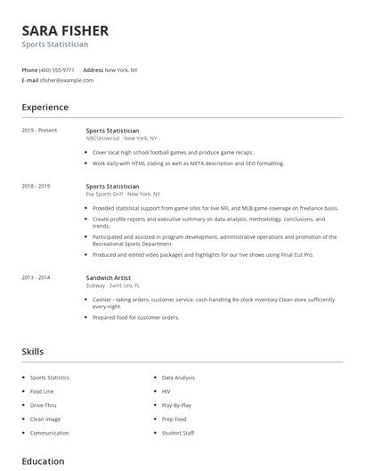 Sports Statistician Resume