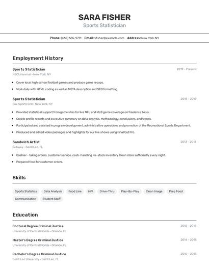 Sports Statistician Resume