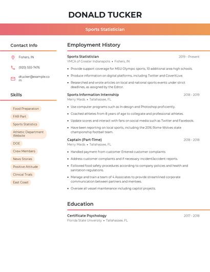 Sports Statistician Resume