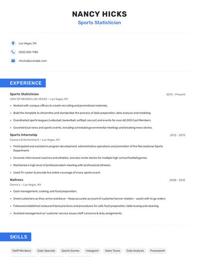 Sports Statistician Resume