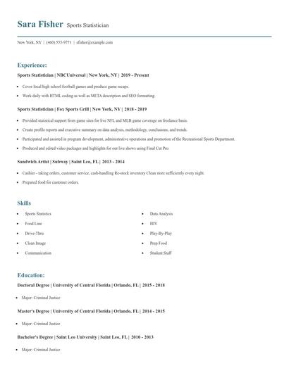 Sports Statistician Resume