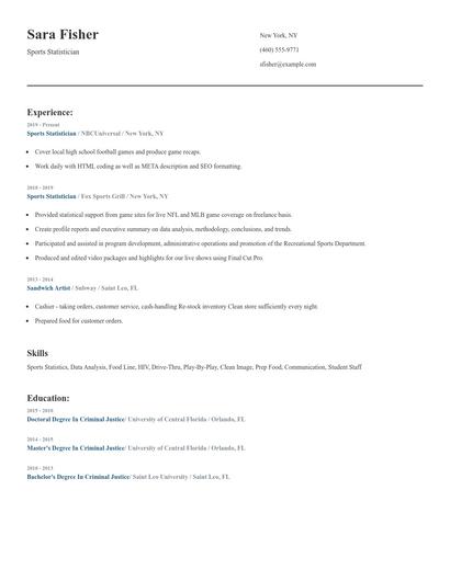 Sports Statistician Resume