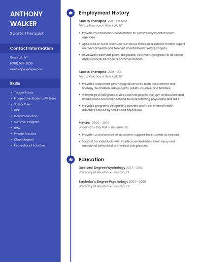 Sports Therapist Resume