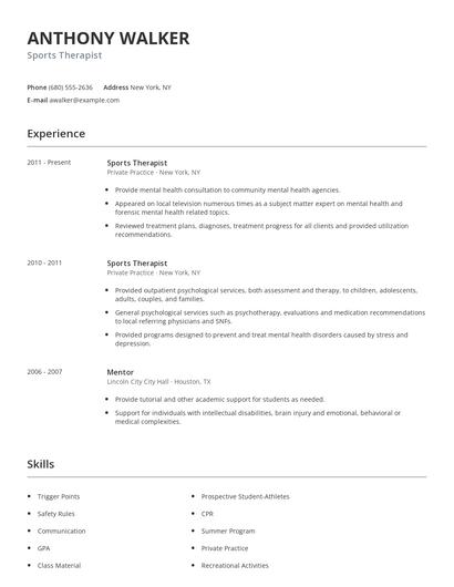Sports Therapist Resume