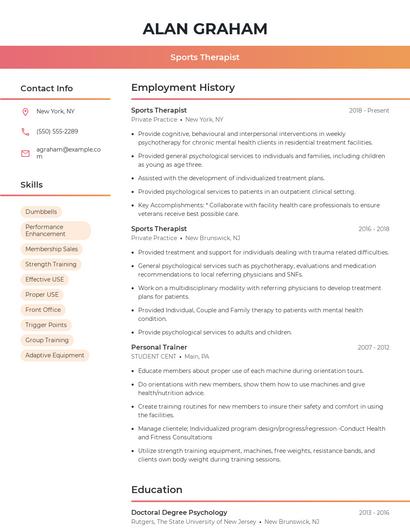 Sports Therapist Resume