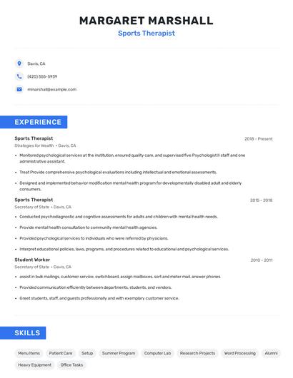 Sports Therapist Resume