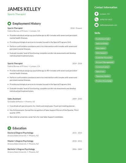 Sports Therapist Resume