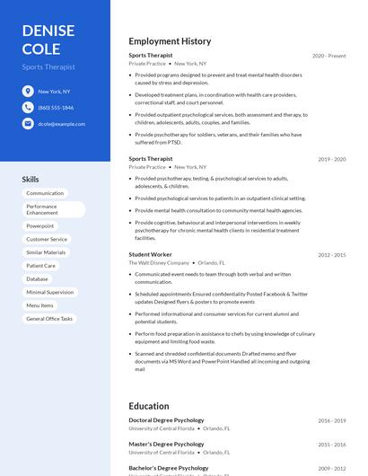 Sports Therapist Resume