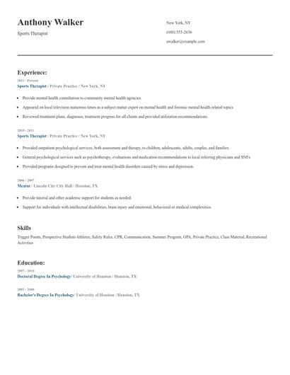 Sports Therapist Resume