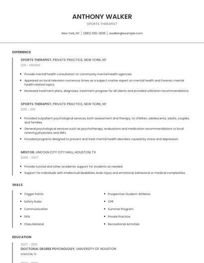 Sports Therapist Resume