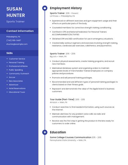 Sports Trainer Resume