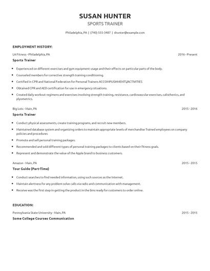Sports Trainer Resume