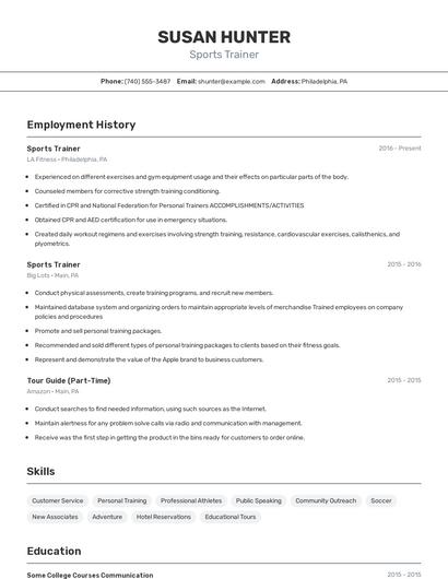 Sports Trainer Resume