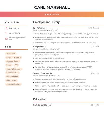 Sports Trainer Resume
