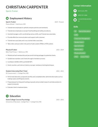 Sports Trainer Resume