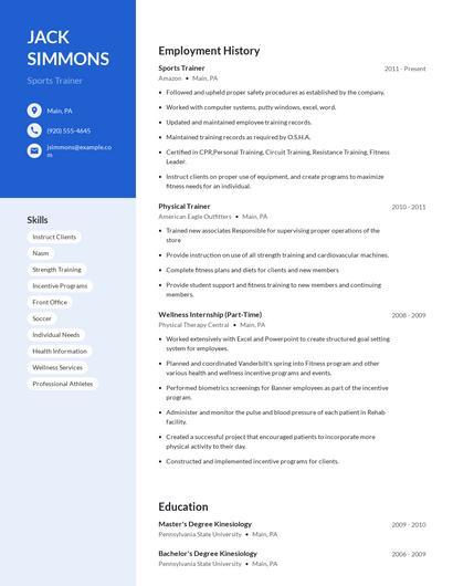 Sports Trainer Resume