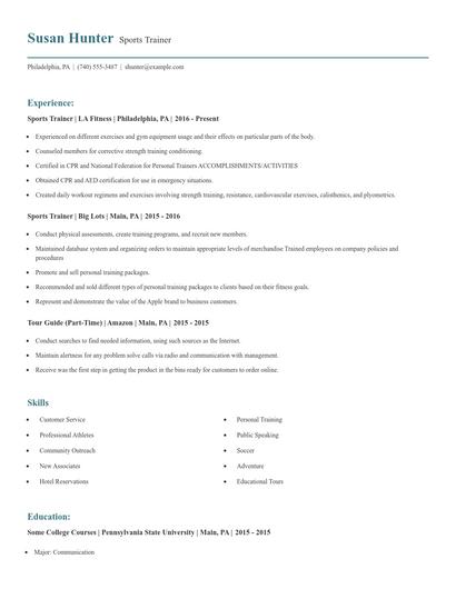 Sports Trainer Resume