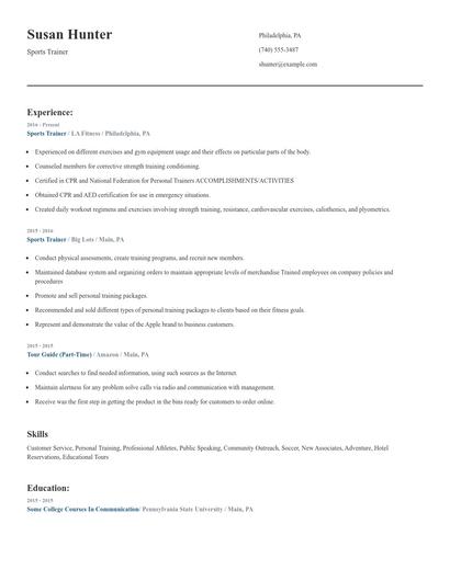 Sports Trainer Resume