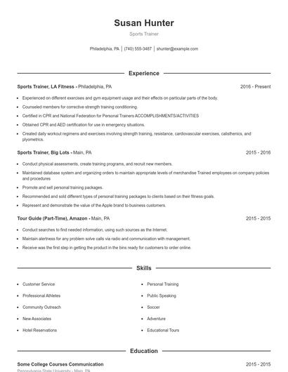 Sports Trainer Resume