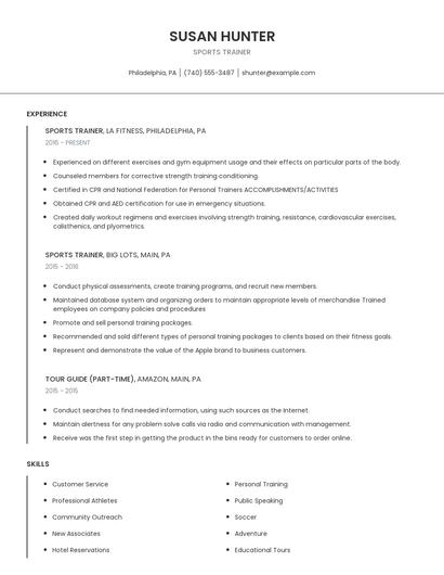 Sports Trainer Resume