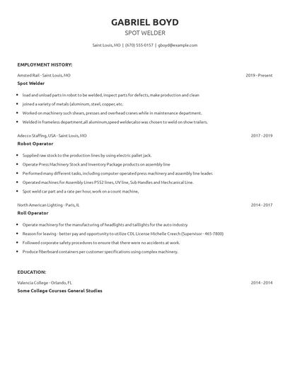 Spot Welder Resume
