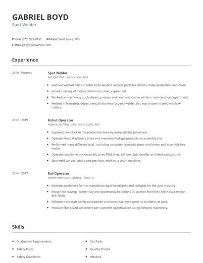 Spot Welder Resume