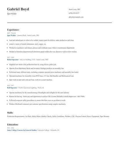 Spot Welder Resume