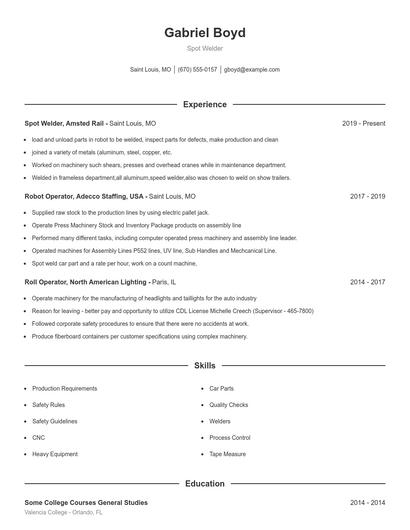 Spot Welder Resume