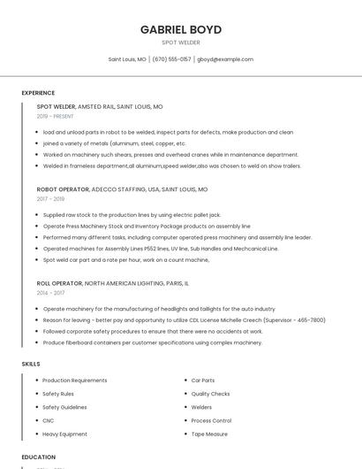 Spot Welder Resume