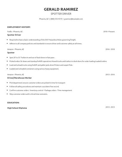 Spotter Driver Resume